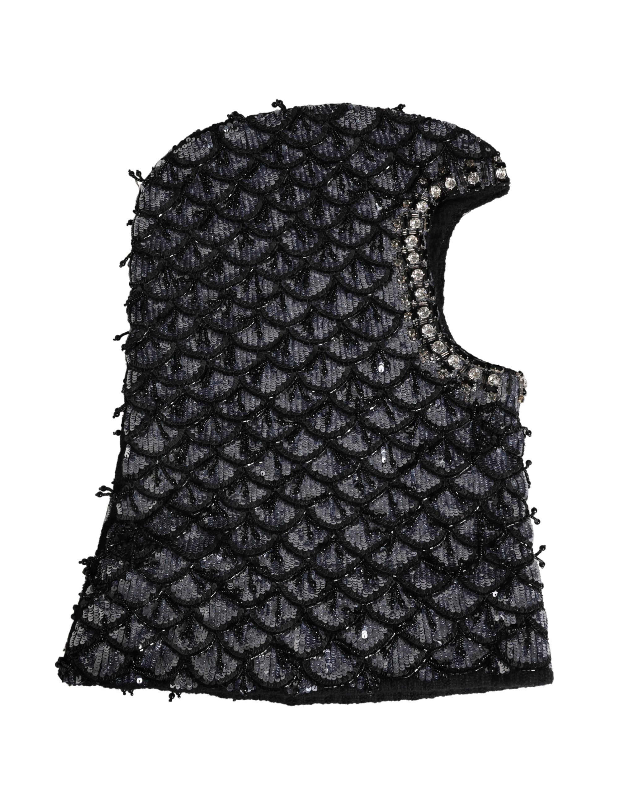 Black Wool Crystal Embellished Balaclava Hat - ventzia