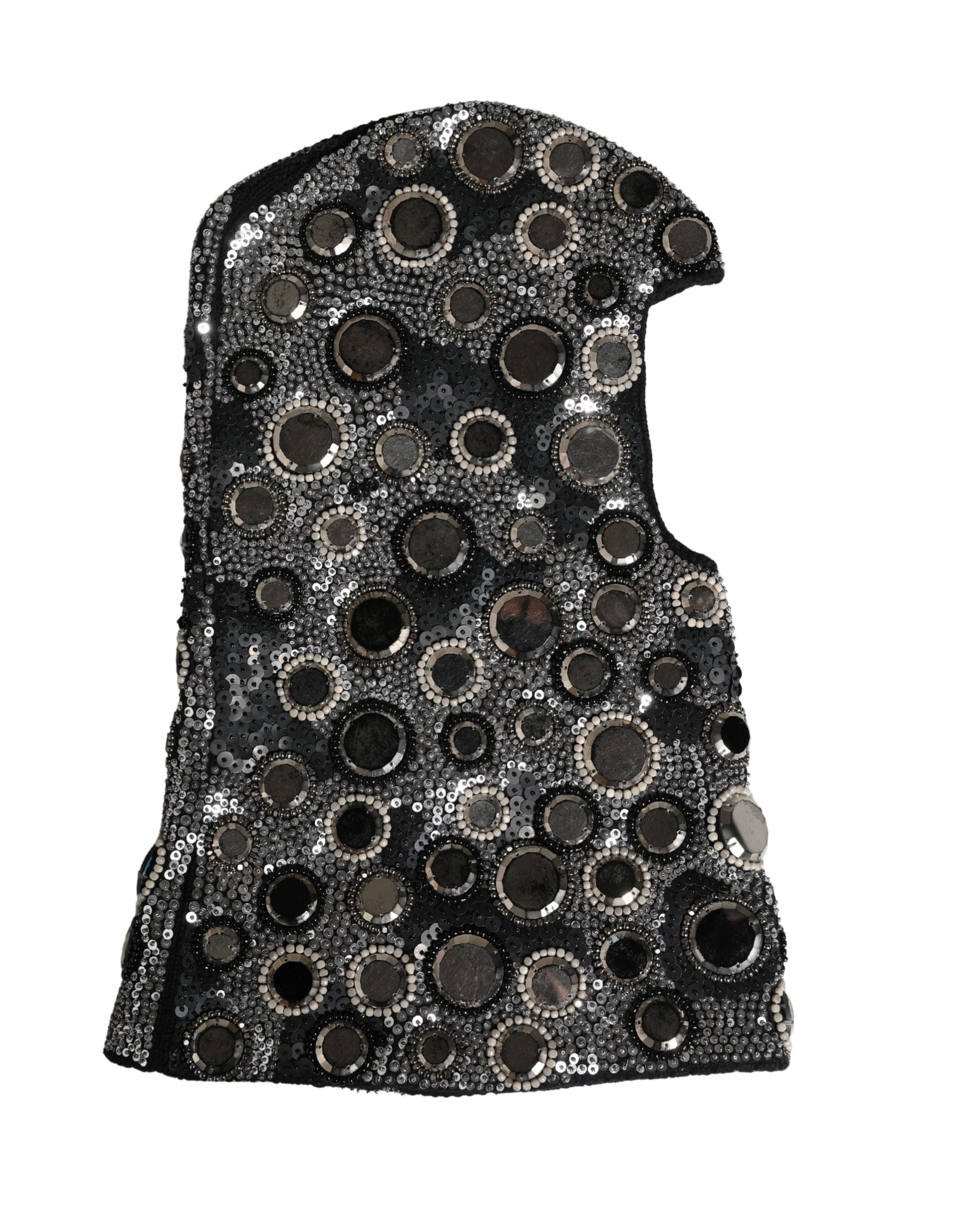 Black Wool Crystal Embellished Balaclava Hat - ventzia