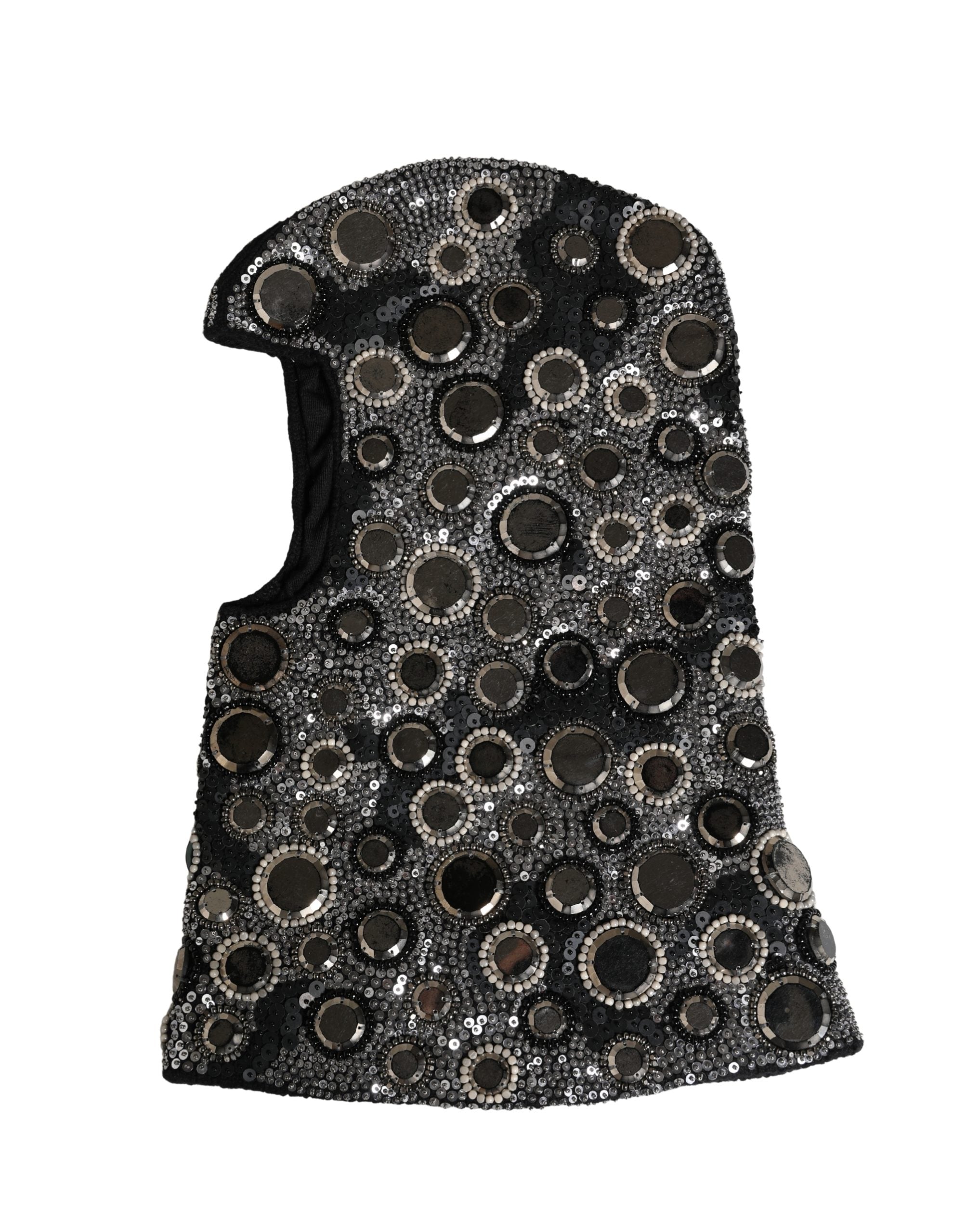 Black Wool Crystal Embellished Balaclava Hat - ventzia