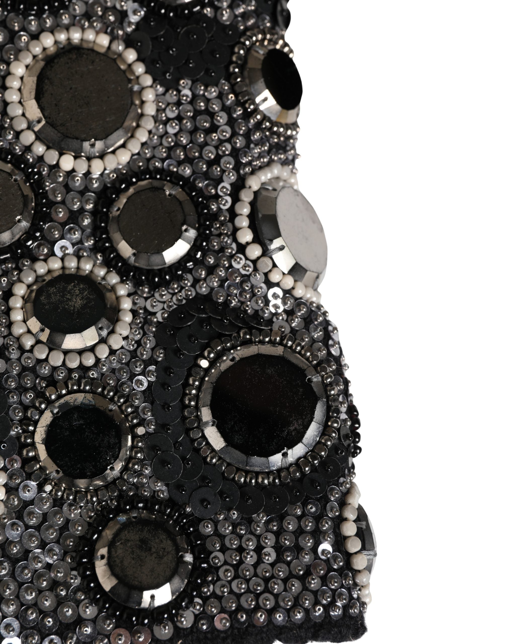 Black Wool Crystal Embellished Balaclava Hat - ventzia
