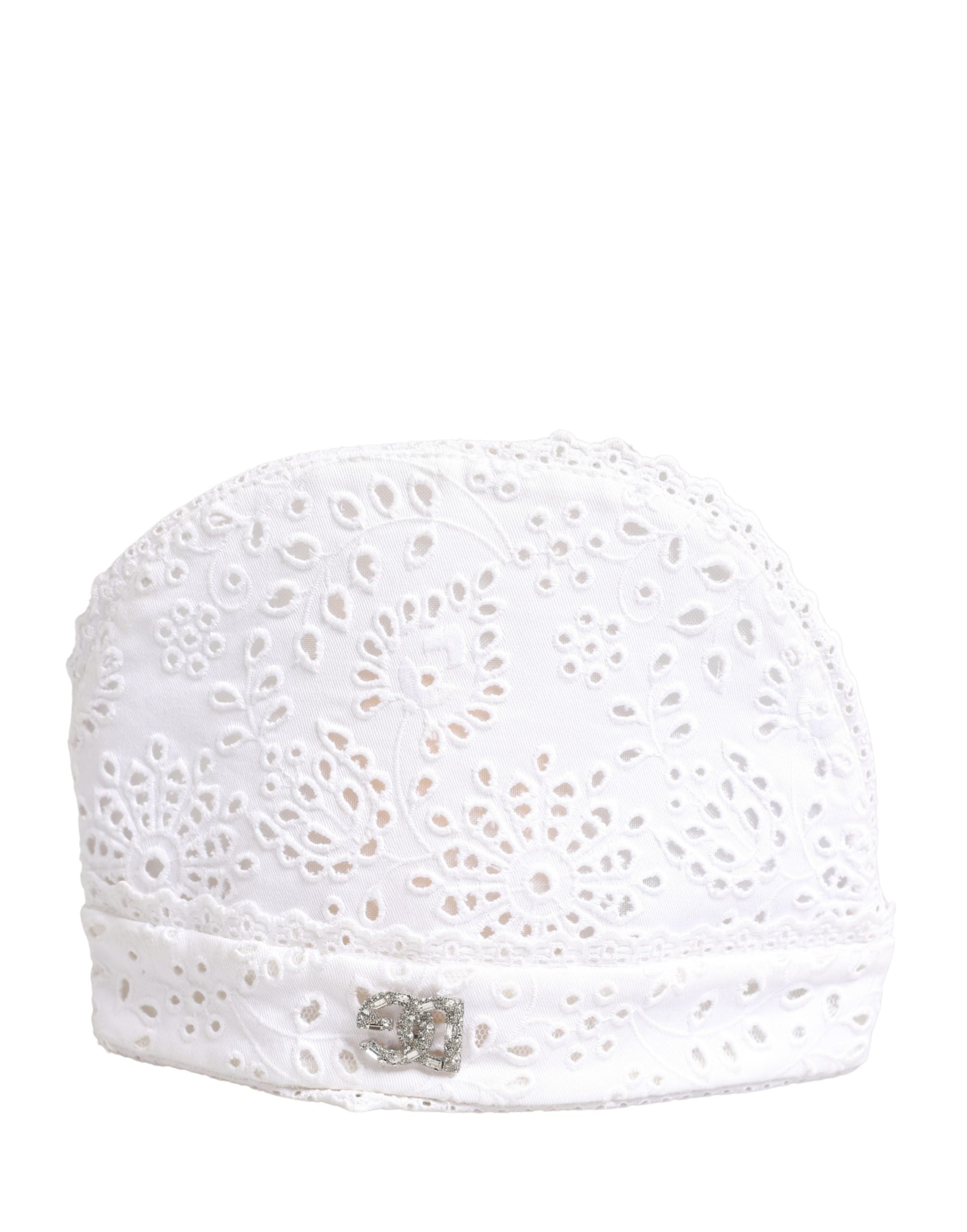 White Cotton Embroidered DG Crystal Headwear Hat - ventzia