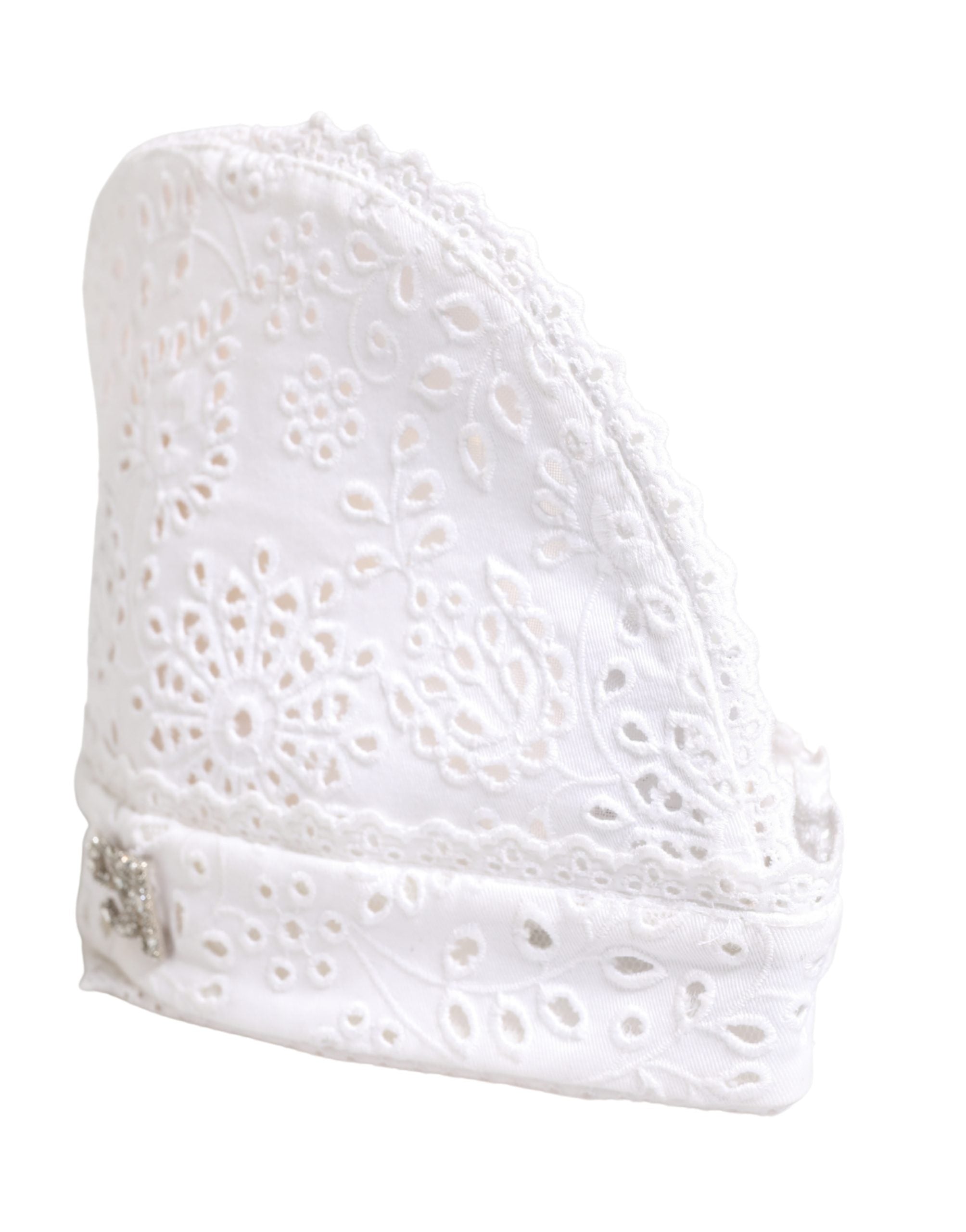 White Cotton Embroidered DG Crystal Headwear Hat - ventzia