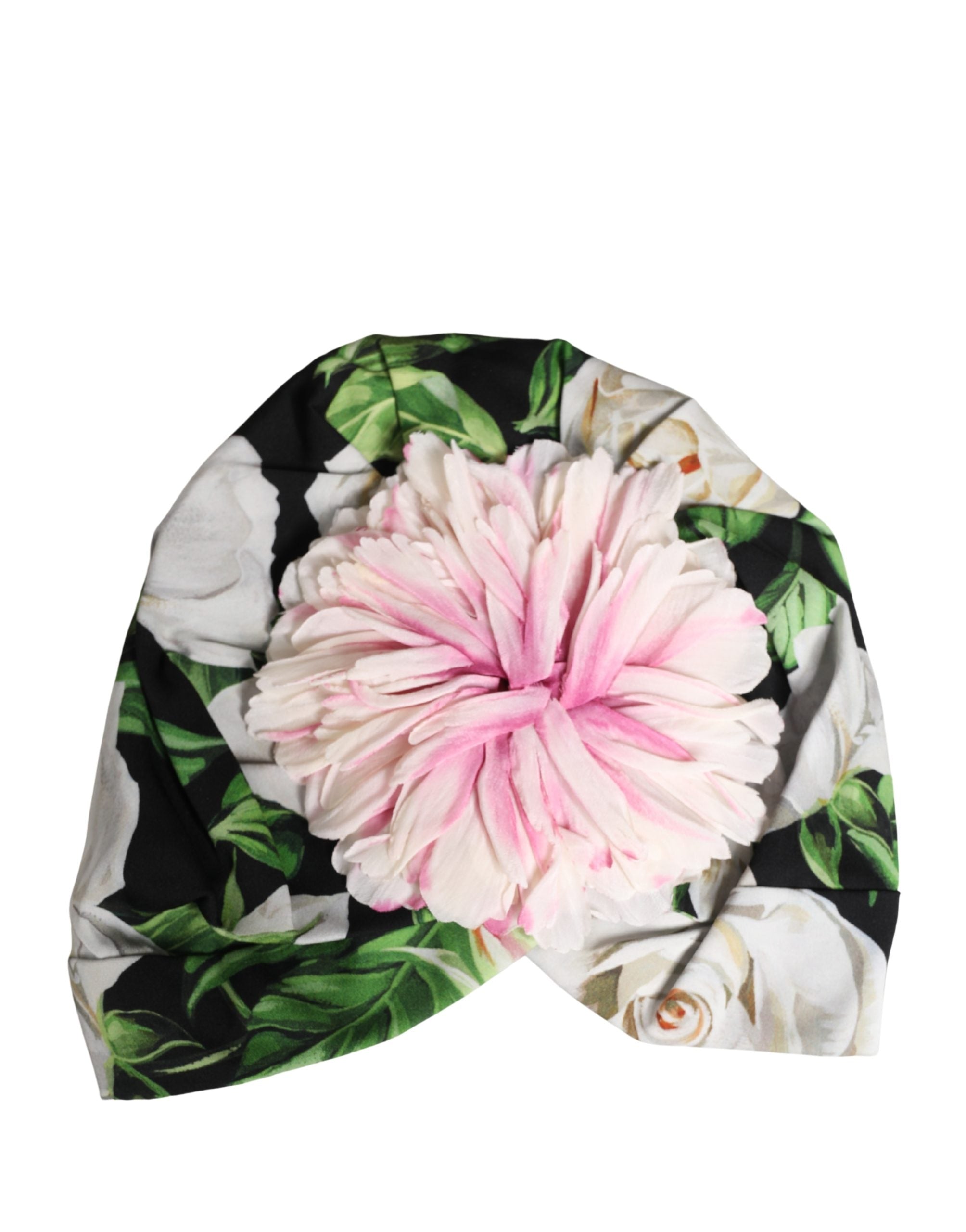 Black Floral Motif Turban Headwear Women Hat - ventzia