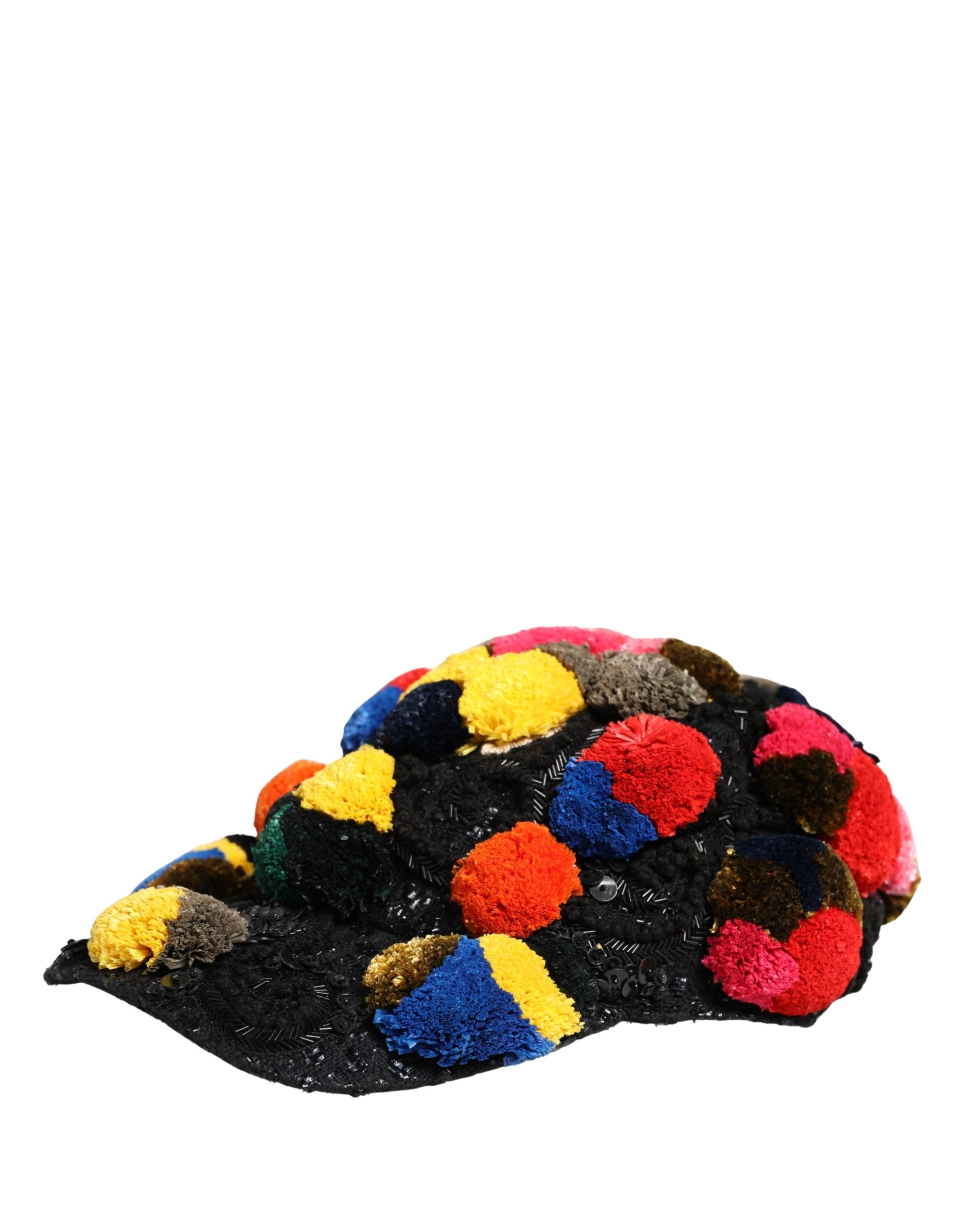 Multicolor Pom Poms Sequin Embellishment Hat - ventzia