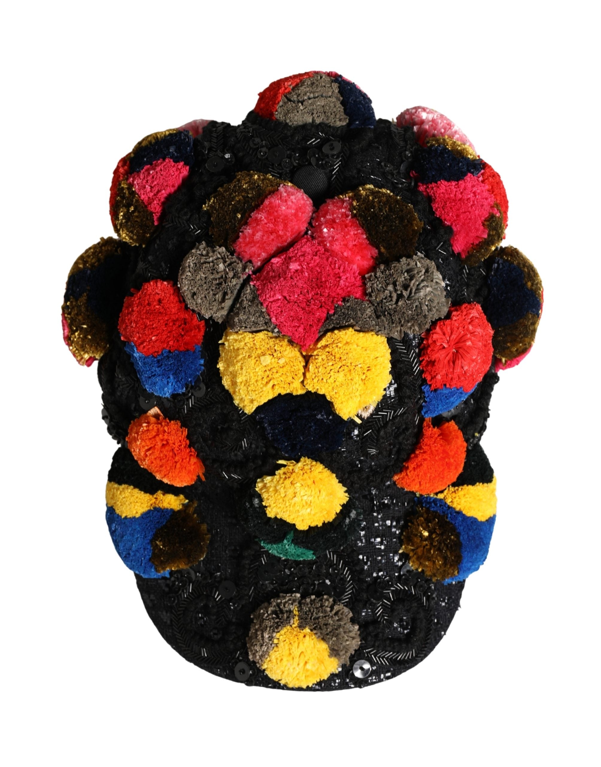 Multicolor Pom Poms Sequin Embellishment Hat - ventzia