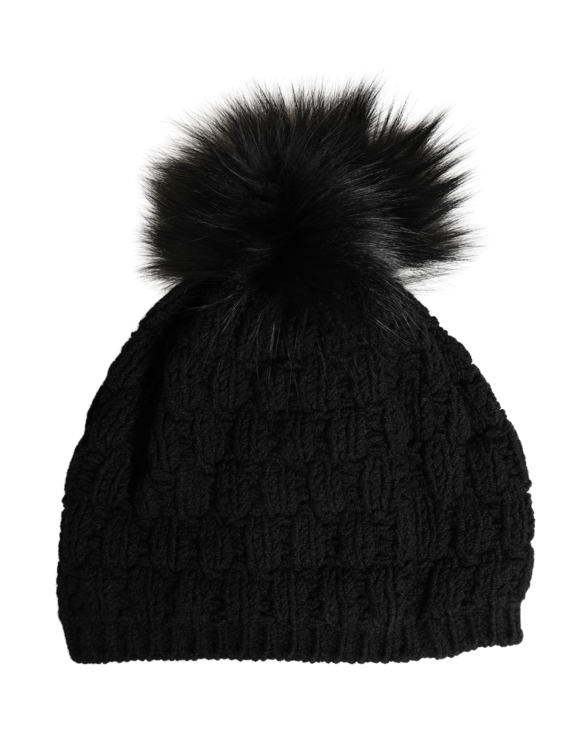 Black Acrylic Knitted Fur Winter Beanie - ventzia