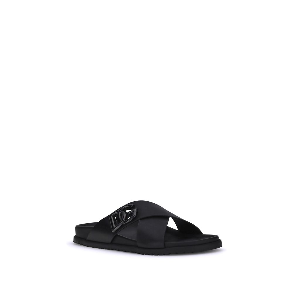 Black Calf Leather Bos Taurus Flat Sandals - ventzia