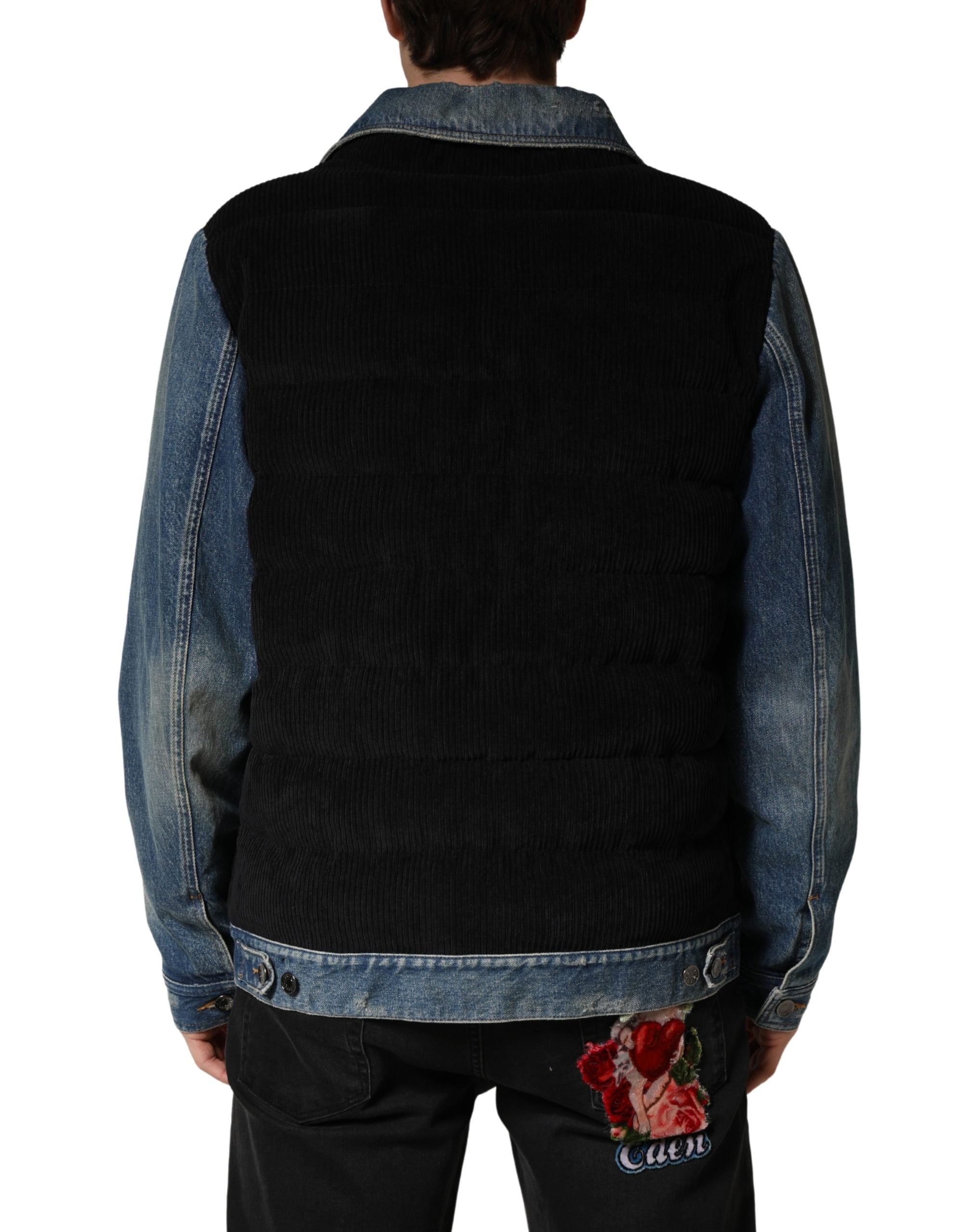 Black Blue Cotton Denim Blouson Men  Jacket - ventzia