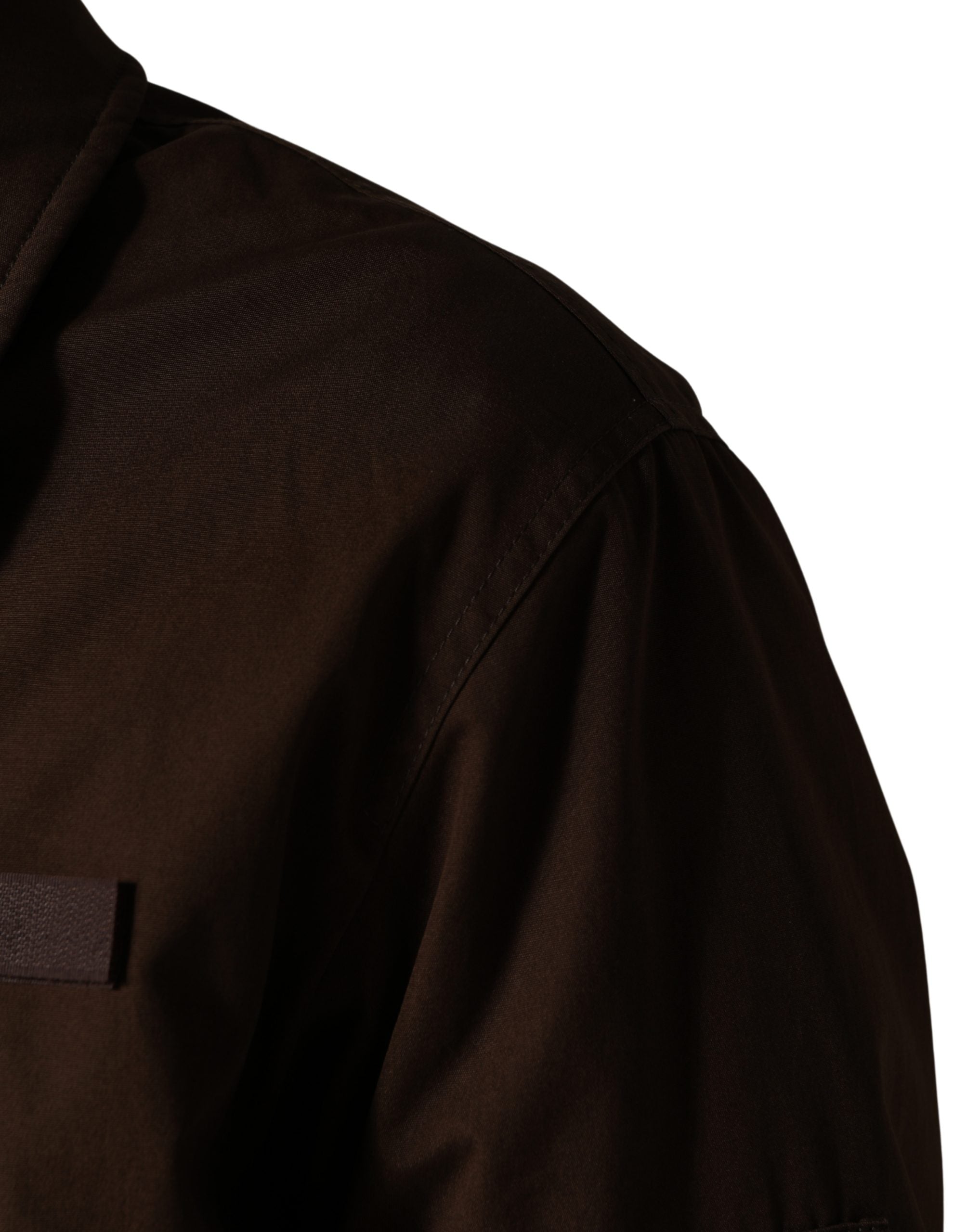 Brown Cotton Stretch Full Zip Bomber Jacket - ventzia