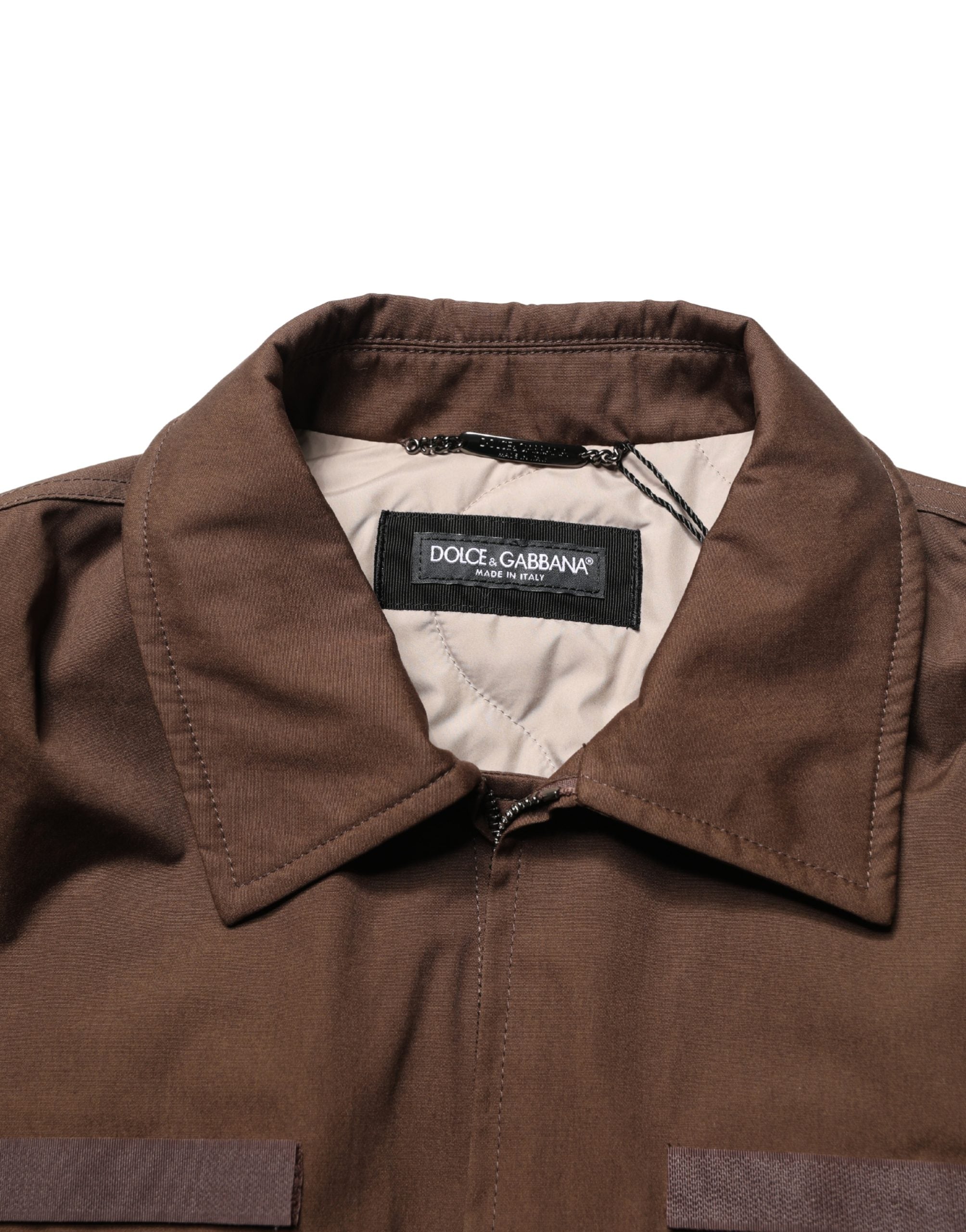 Brown Cotton Stretch Full Zip Bomber Jacket - ventzia