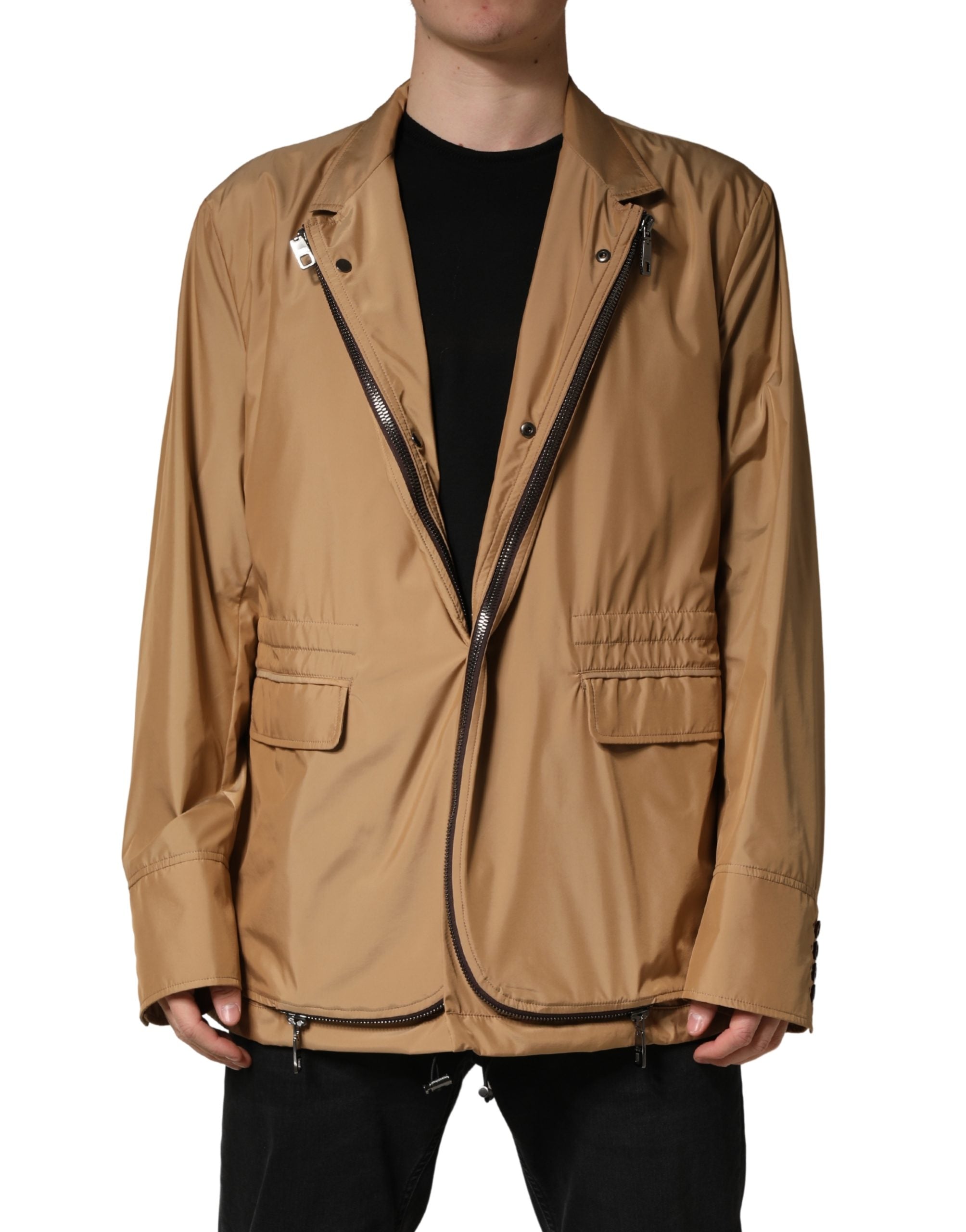 Brown Single Breasted Layered Coat Jacket - ventzia