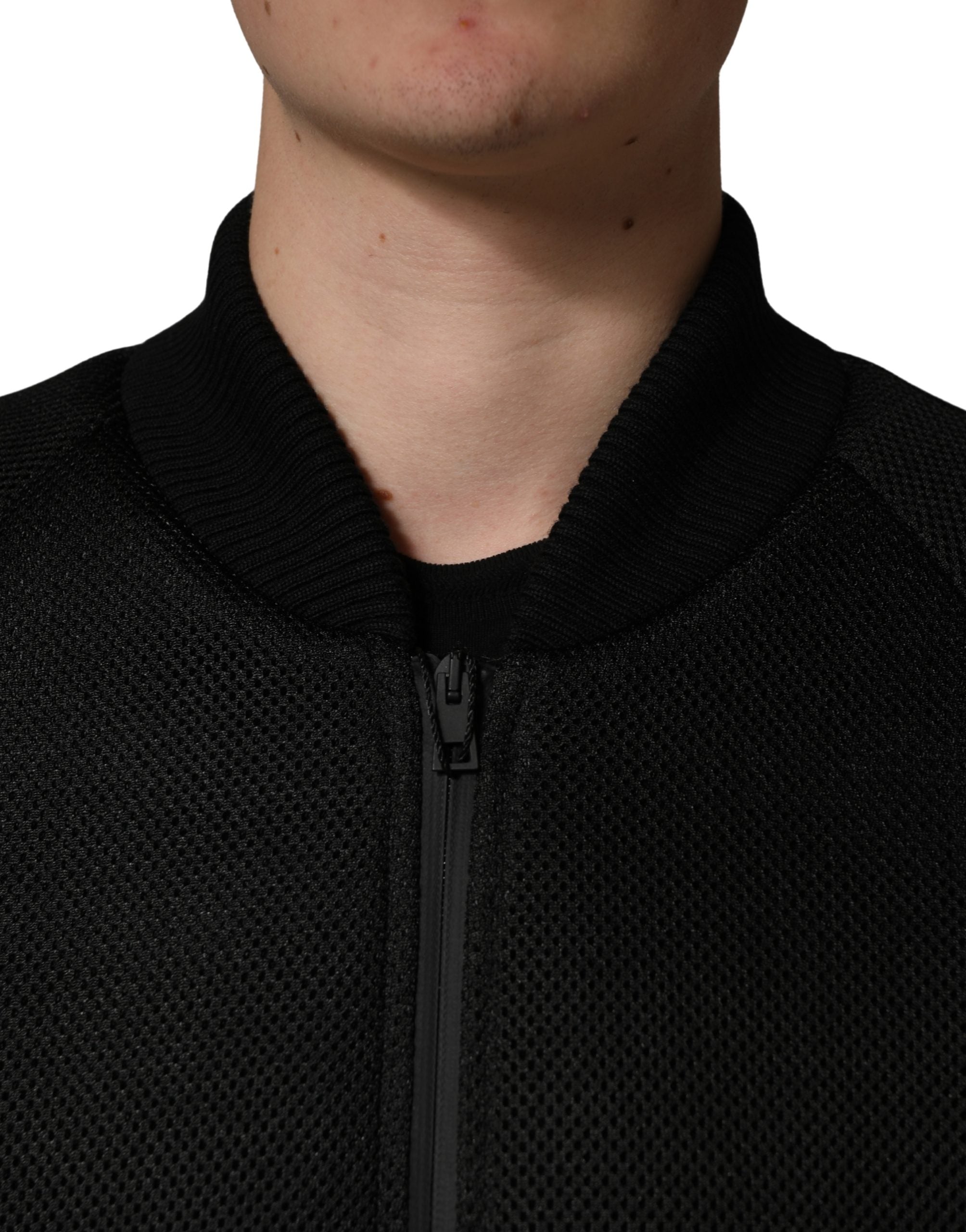 Men Black Nylon Full Zip Bomber Jacket - ventzia
