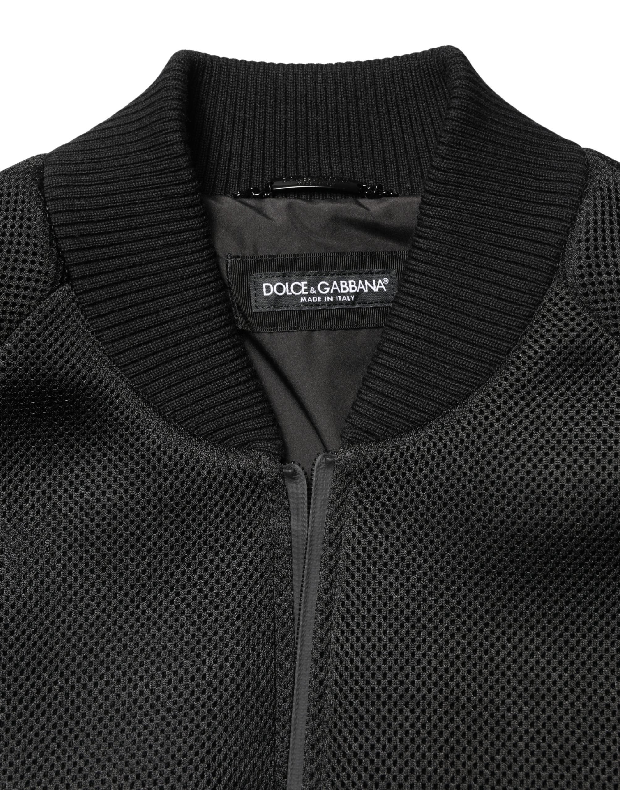 Men Black Nylon Full Zip Bomber Jacket - ventzia