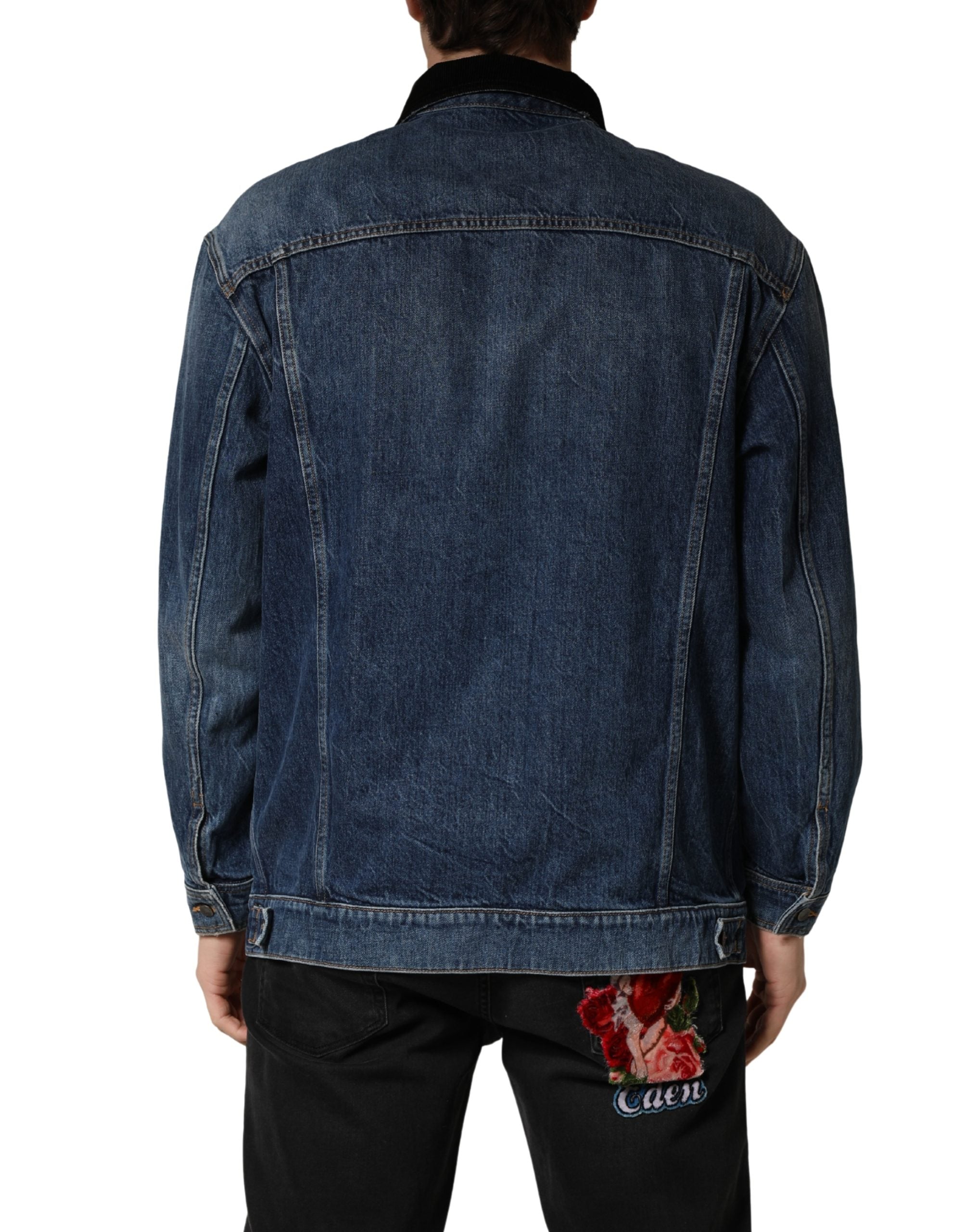 Black Blue Cotton Denim Blouson Men Jacket - ventzia