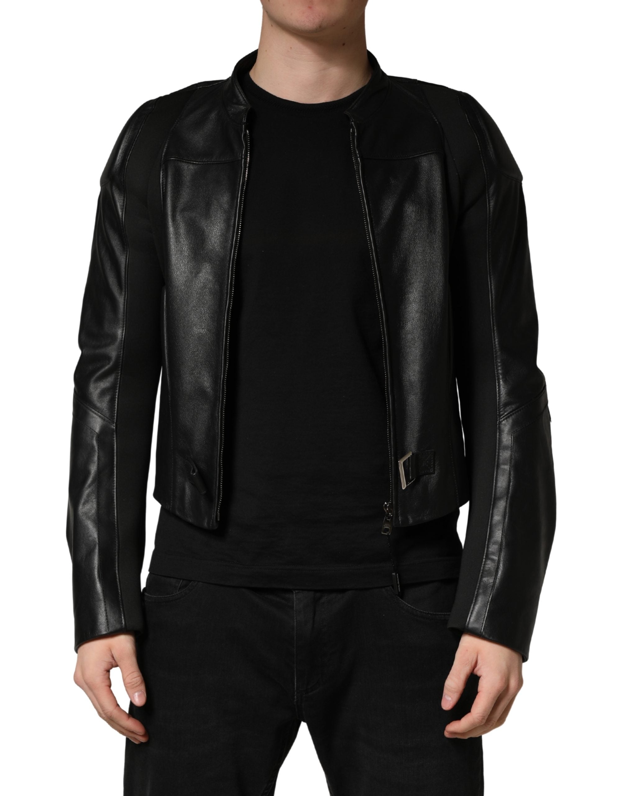Black Nylon Full Zip Men Biker Coat Jacket - ventzia