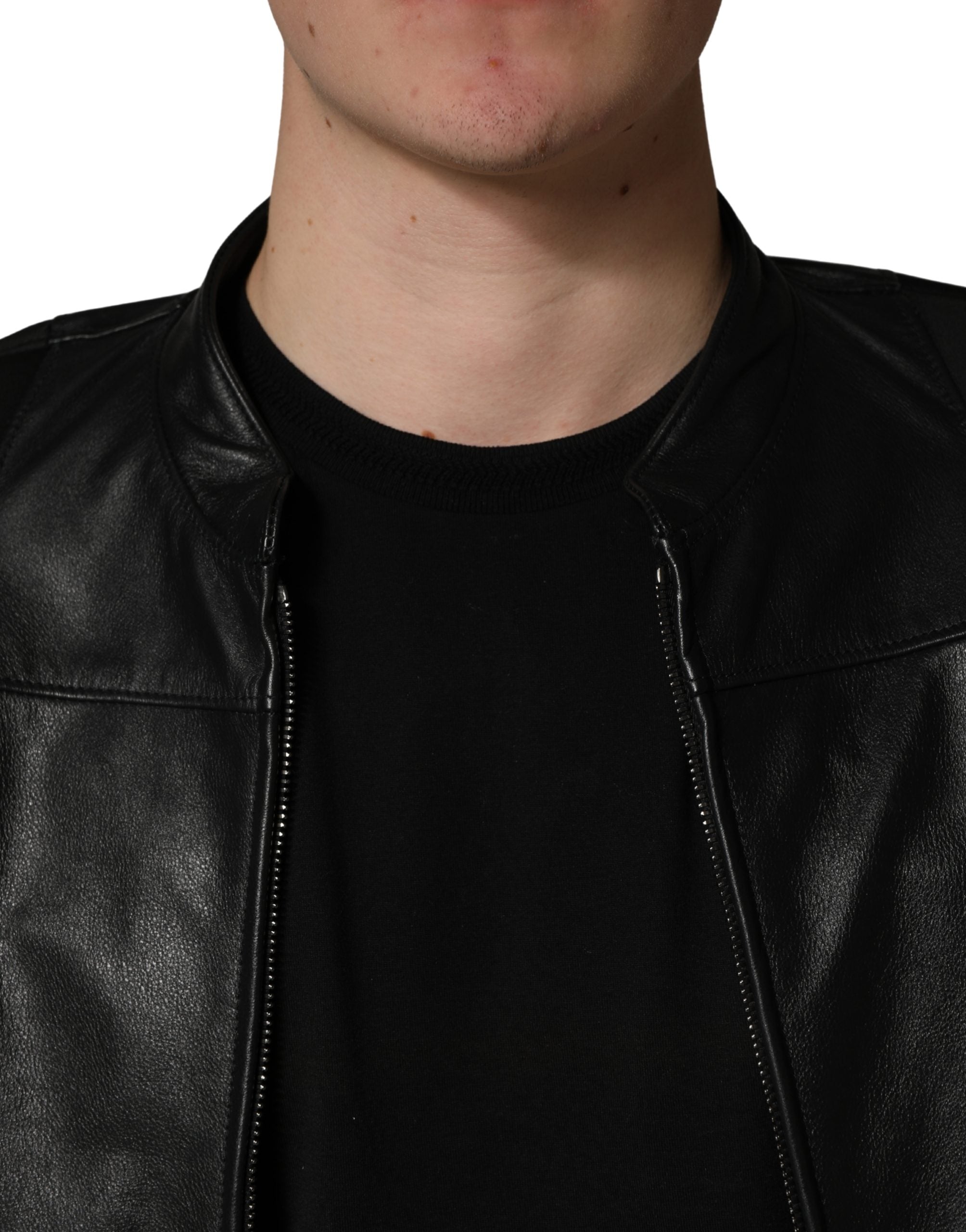Black Nylon Full Zip Men Biker Coat Jacket - ventzia
