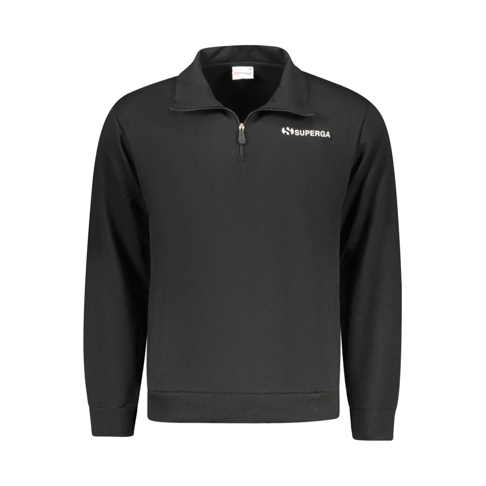 "Black Cotton Men's Sweatshirt with Half Zip and Pockets" - ventzia