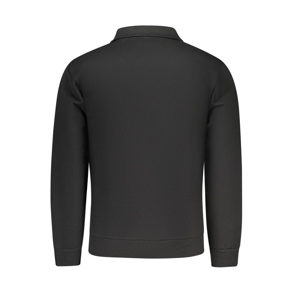 "Black Cotton Men's Sweatshirt with Half Zip and Pockets" - ventzia