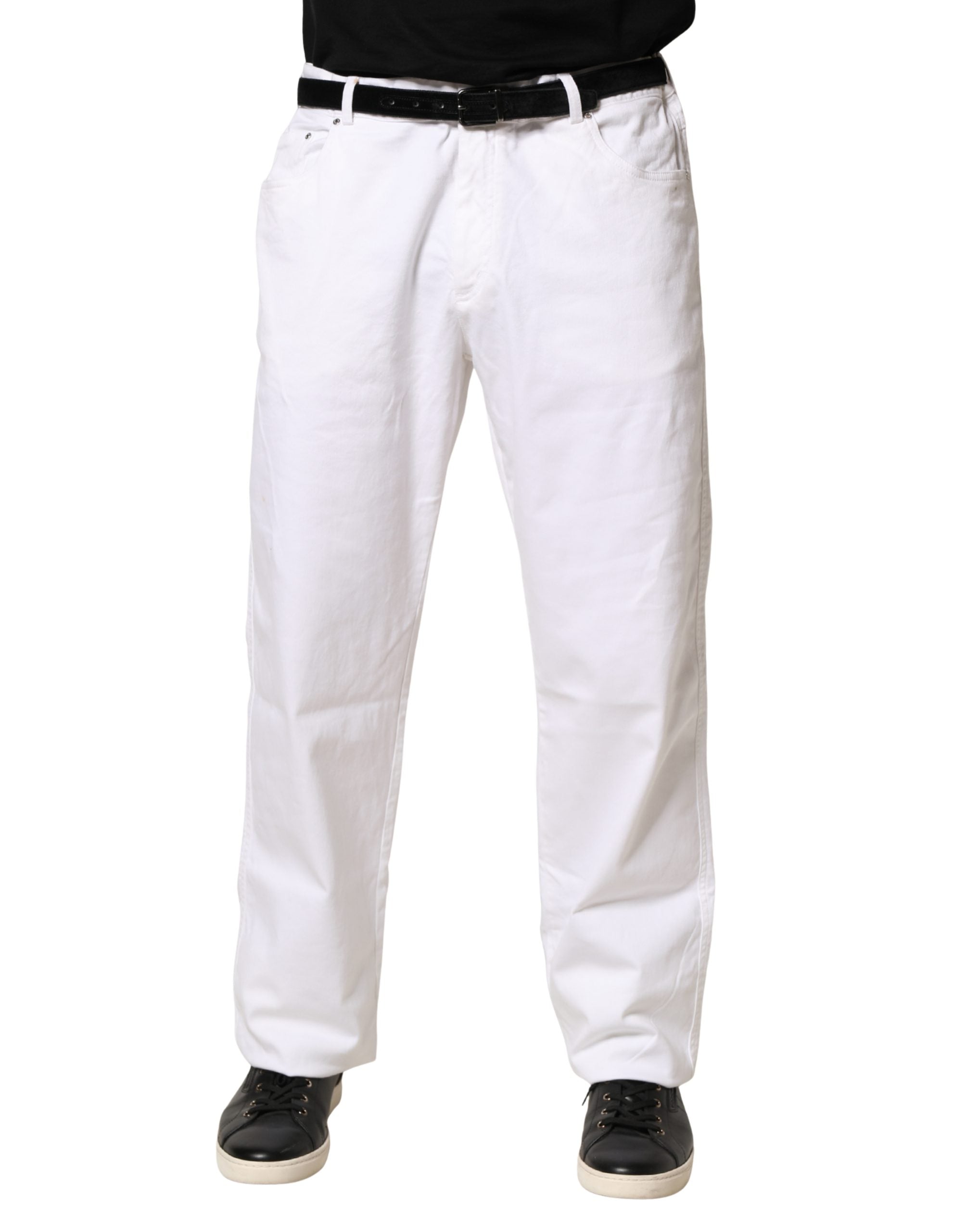 White Straight Mid Waist Denim Trouser Jeans - ventzia