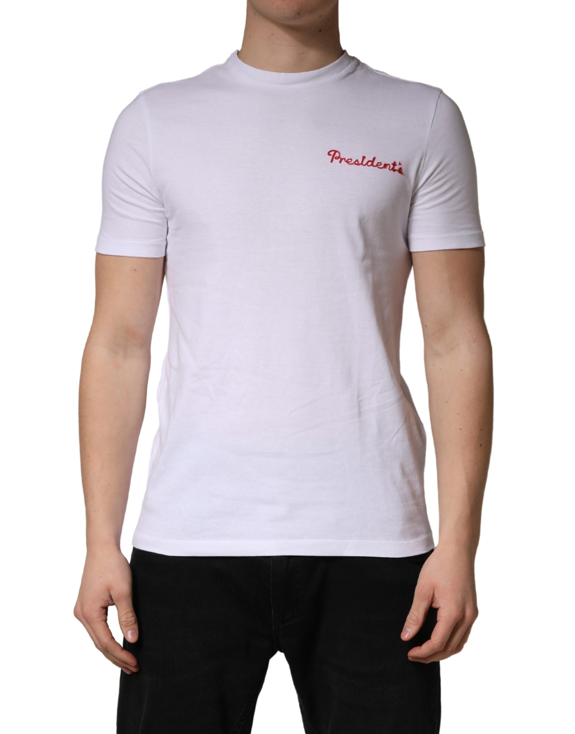 White Logo Embroidery Cotton Men Crew Neck T-shirt - ventzia