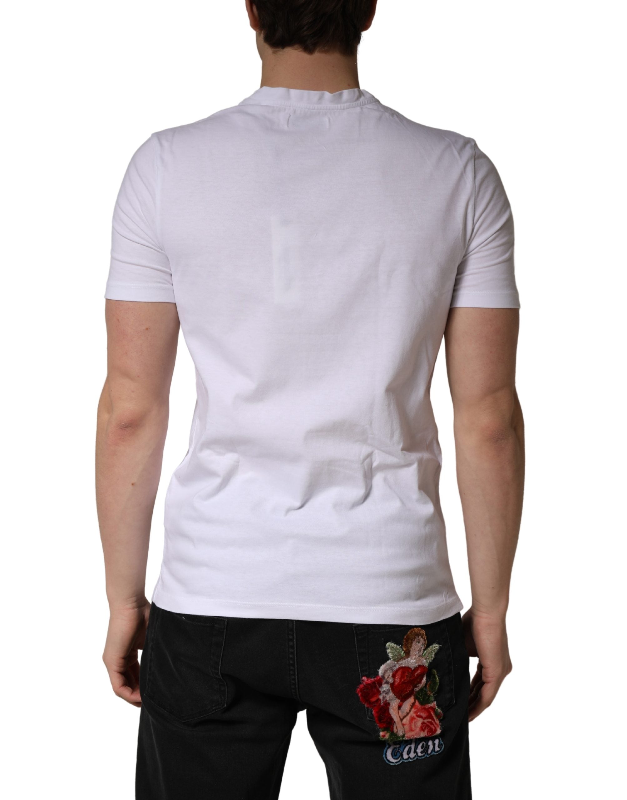 White Logo Embroidery Cotton Men Crew Neck T-shirt - ventzia
