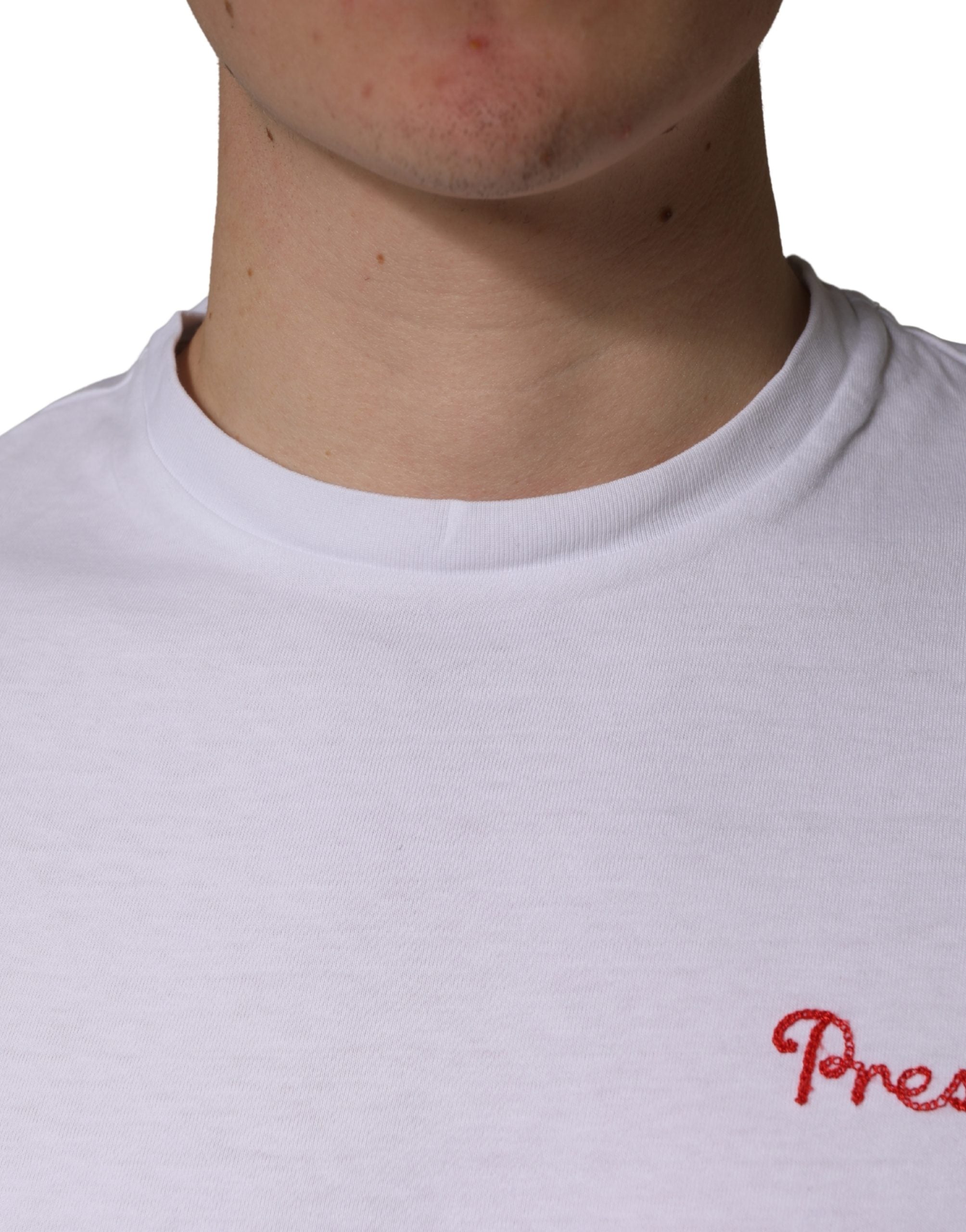 White Logo Embroidery Cotton Men Crew Neck T-shirt - ventzia