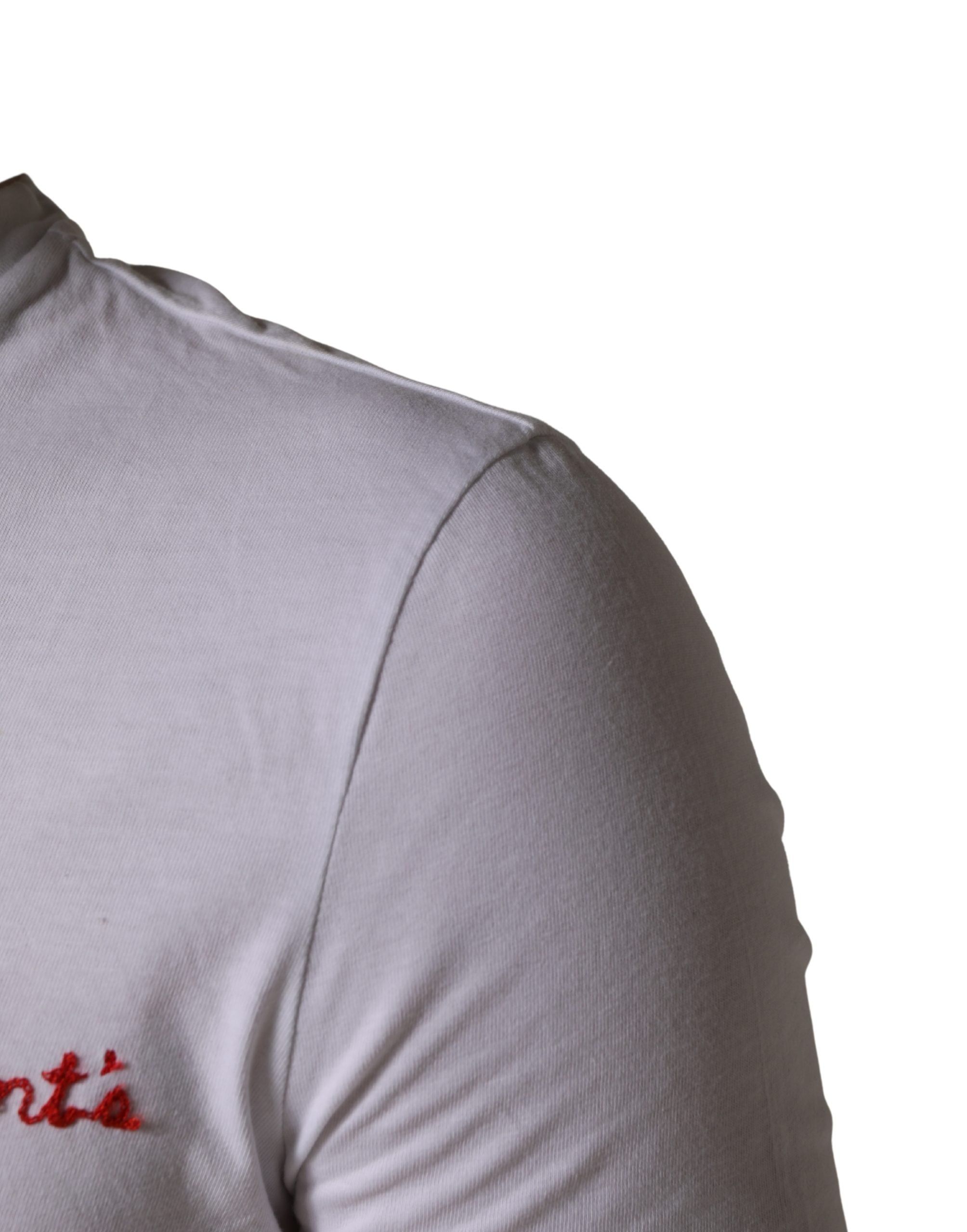White Logo Embroidery Cotton Men Crew Neck T-shirt - ventzia