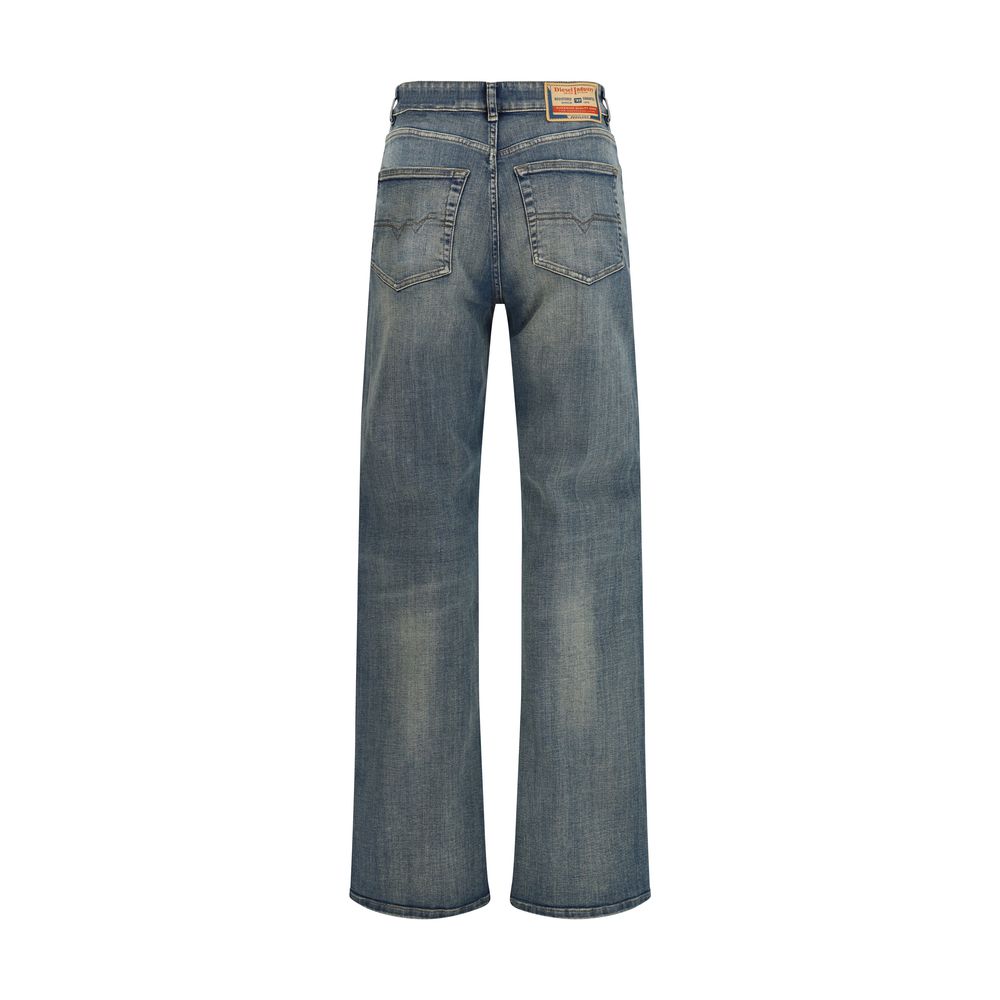 Blue Cotton Straight-Leg Jeans - ventzia