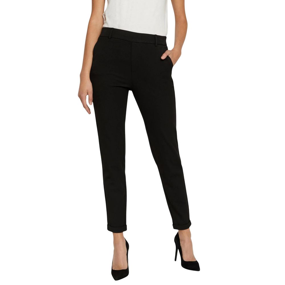 Black Polyester Casual Pants - ventzia