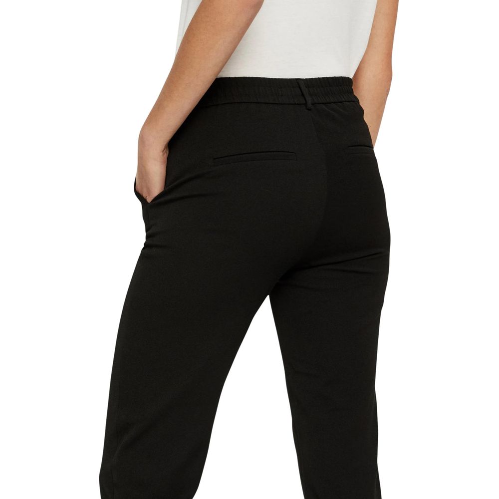 Black Polyester Casual Pants - ventzia