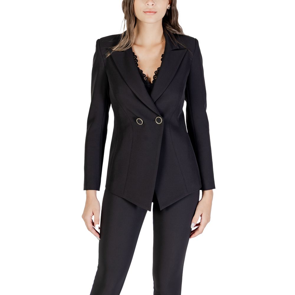 Black Polyester Blazer - ventzia