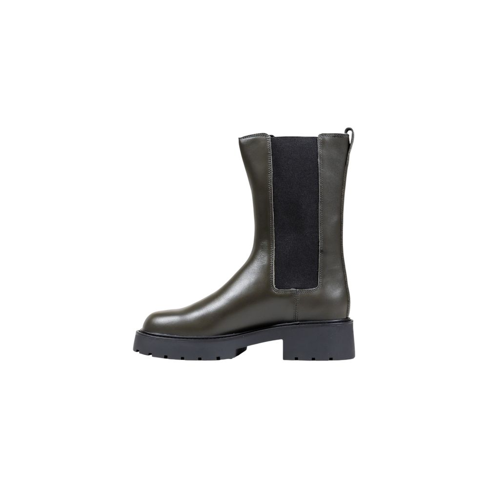 Gray Leather Ankle Boots - ventzia