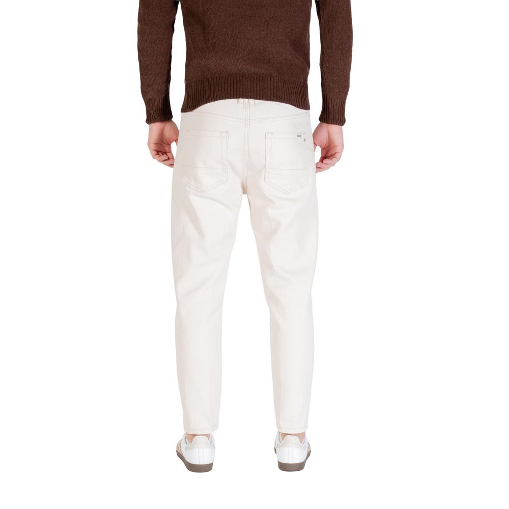 Cream Cotton Relaxed Fit Jeans - ventzia