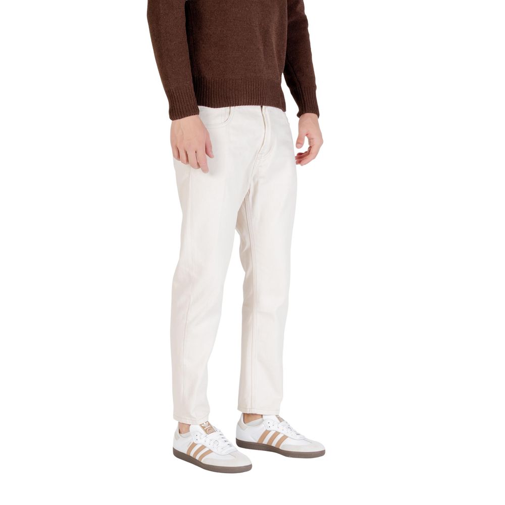 Cream Cotton Relaxed Fit Jeans - ventzia