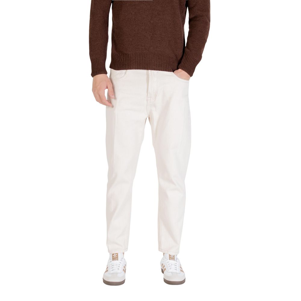 Cream Cotton Relaxed Fit Jeans - ventzia