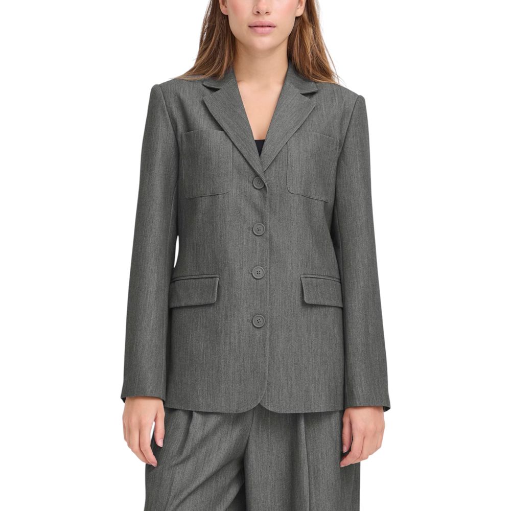 Gray Polyester Blazer - ventzia