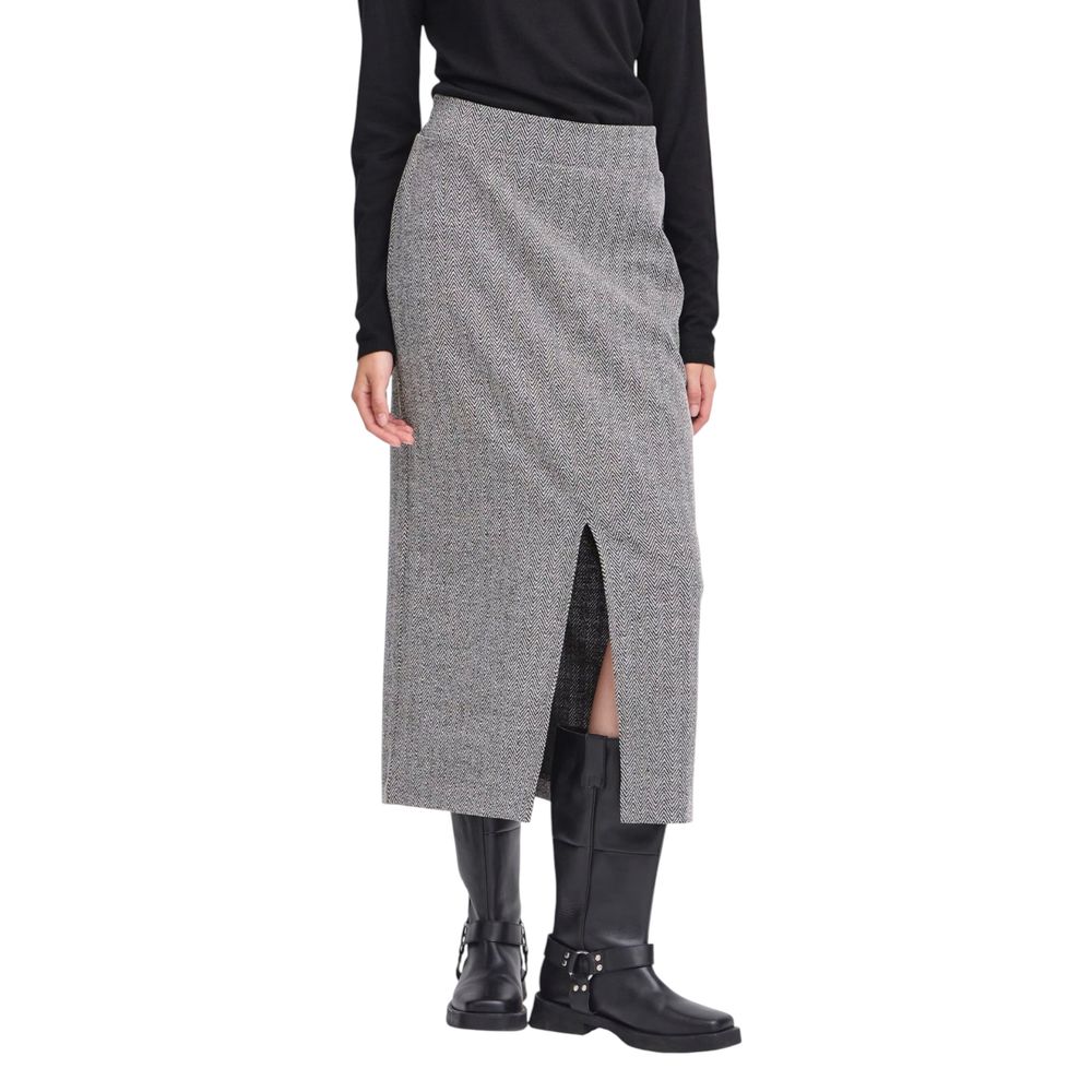 Black And White Polyester Long Skirt - ventzia