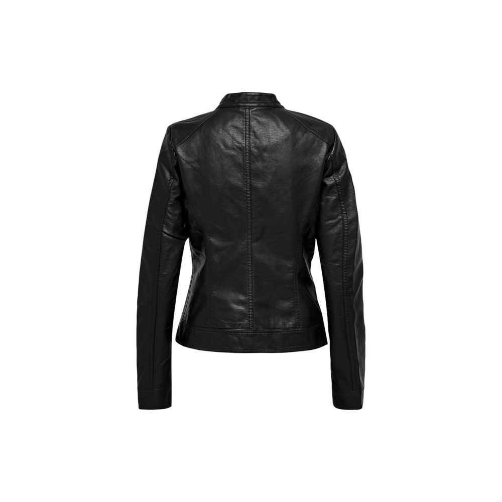 Black Polyester Biker Jacket - ventzia