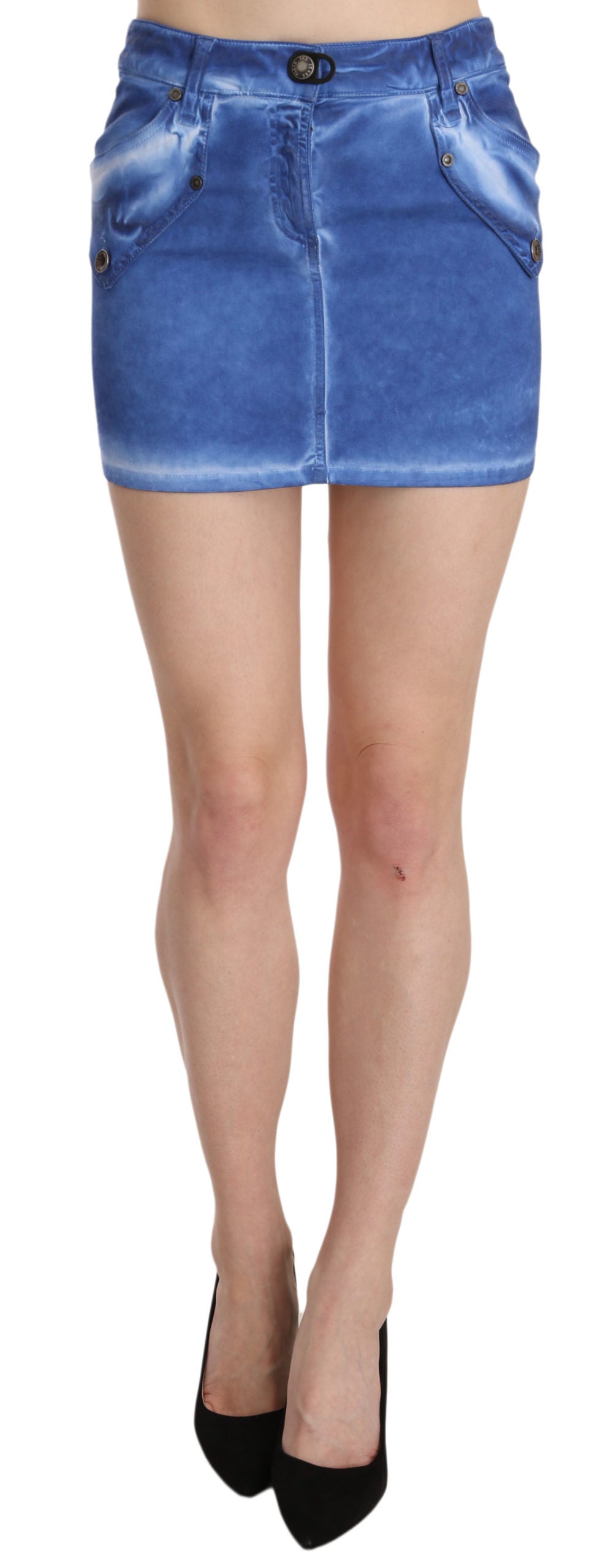 Chic Blue Mini Cotton Skirt with Zip Detail - ventzia