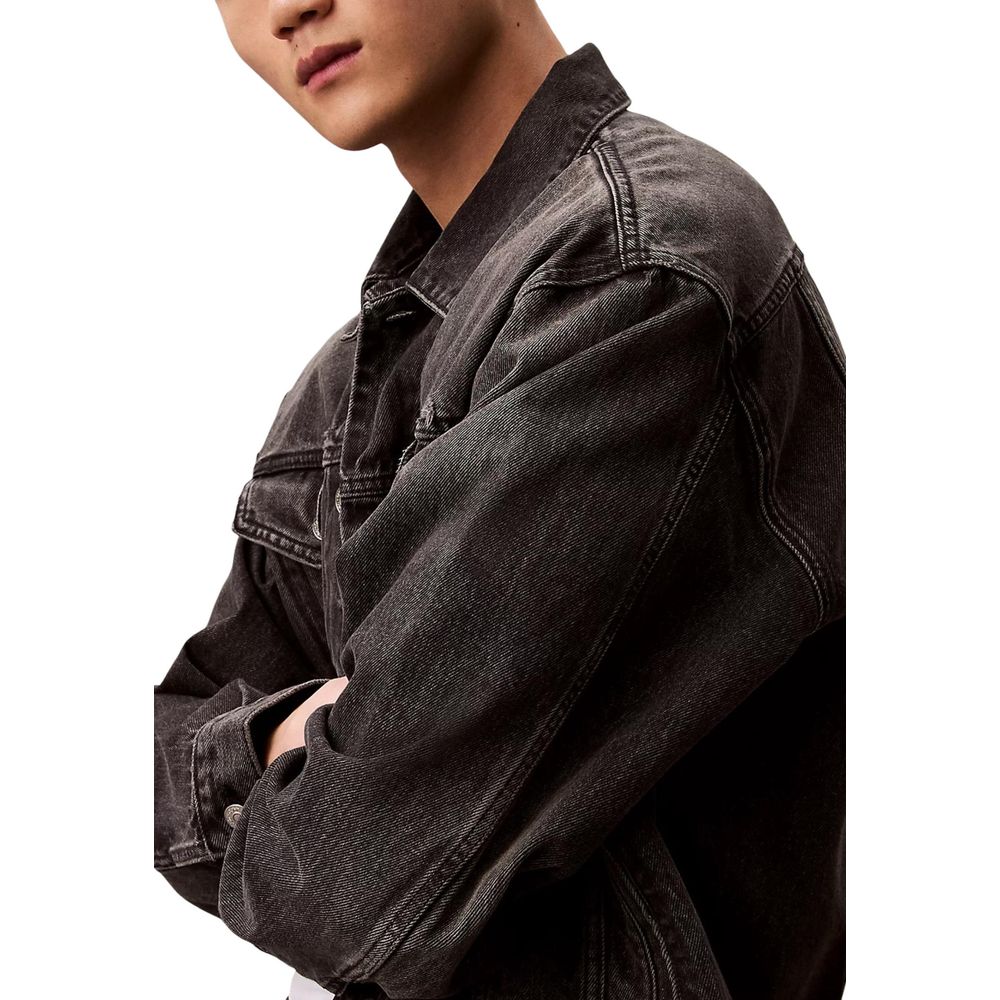 Black Cotton Denim Jacket - ventzia