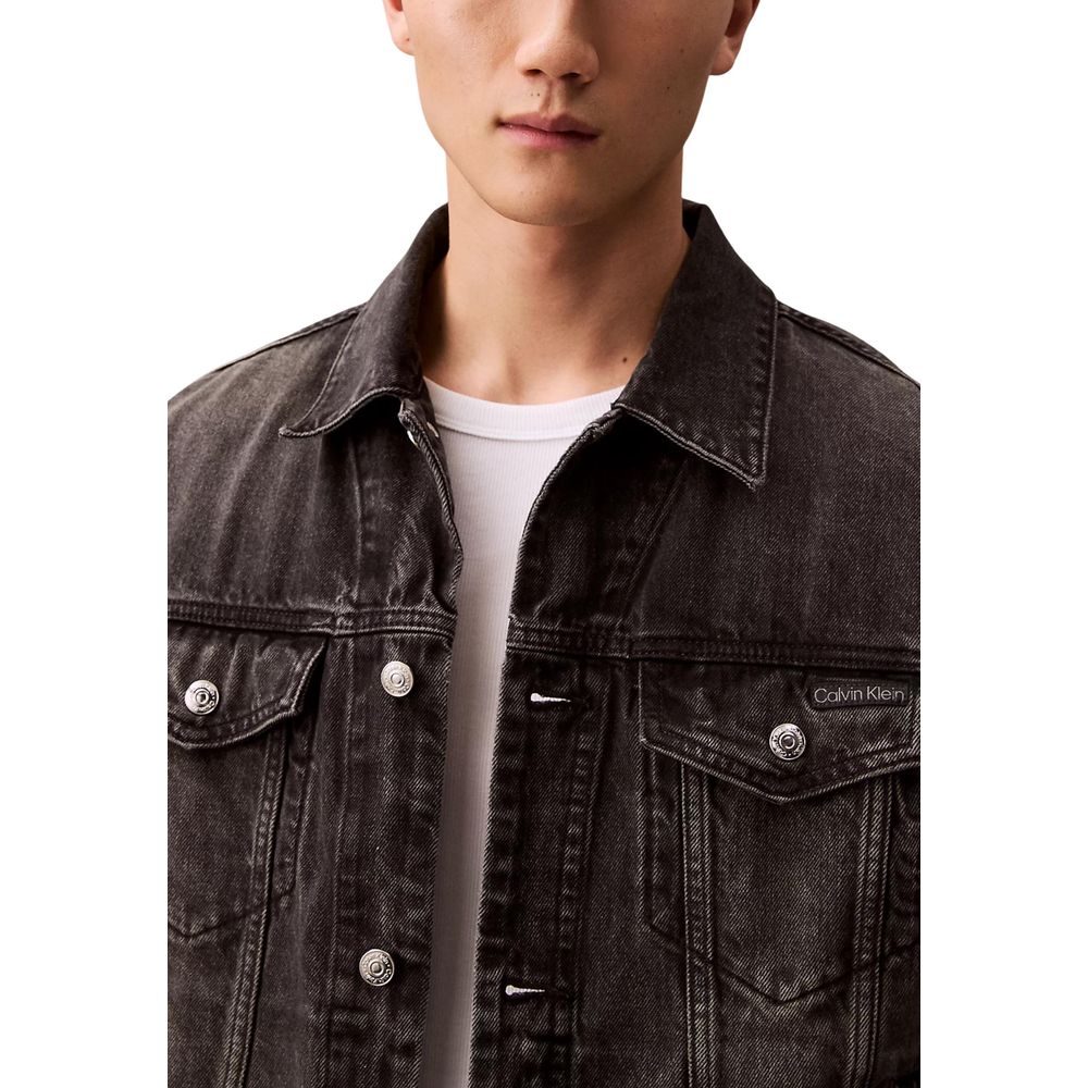 Black Cotton Denim Jacket - ventzia