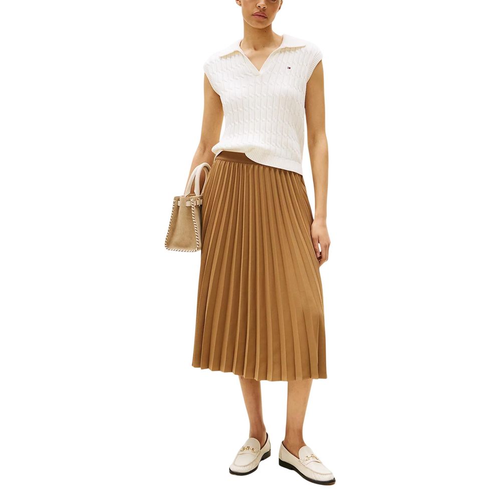 Brown Recycled Polyester Midi Skirt - ventzia