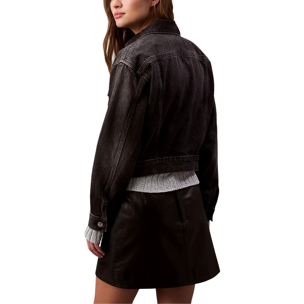 Black Cotton Denim Jacket - ventzia