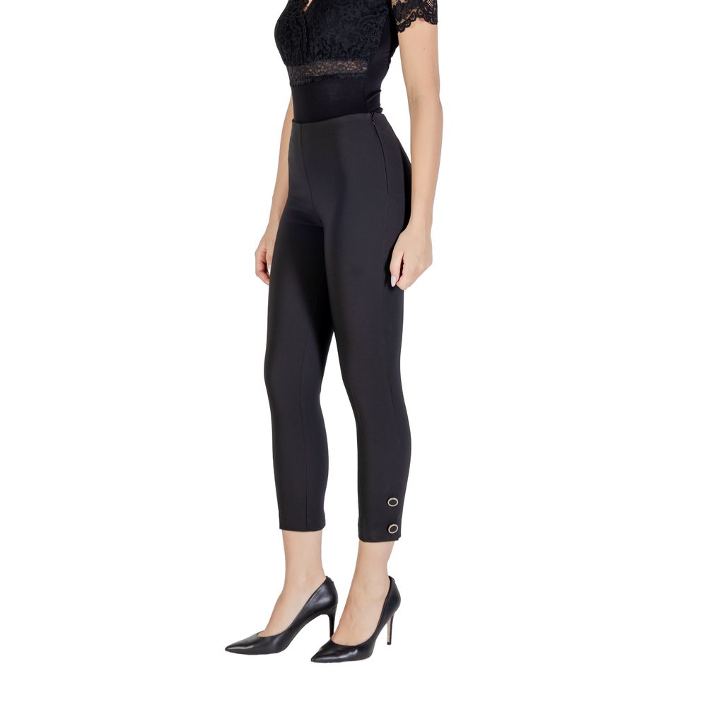Black Polyester Casual Pants - ventzia