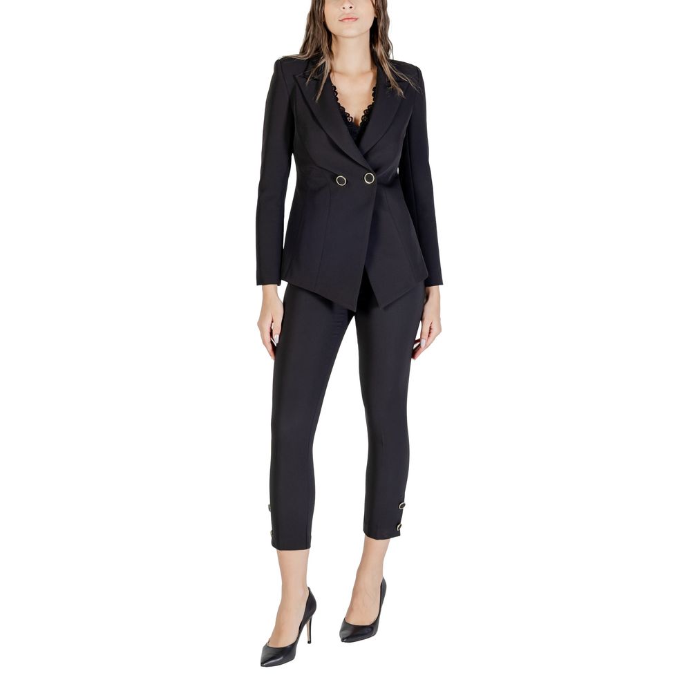 Black Polyester Casual Pants - ventzia