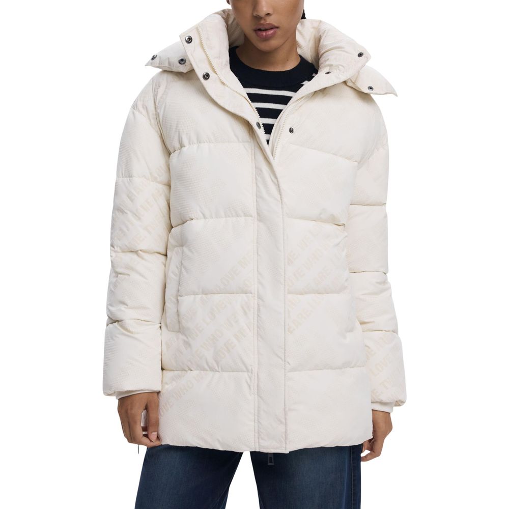 Cream Polyester Coat - ventzia