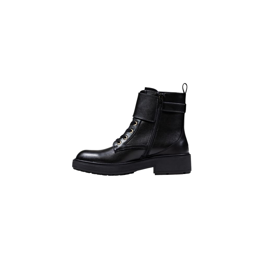 Black Artificial Leather Lace-Up Boots