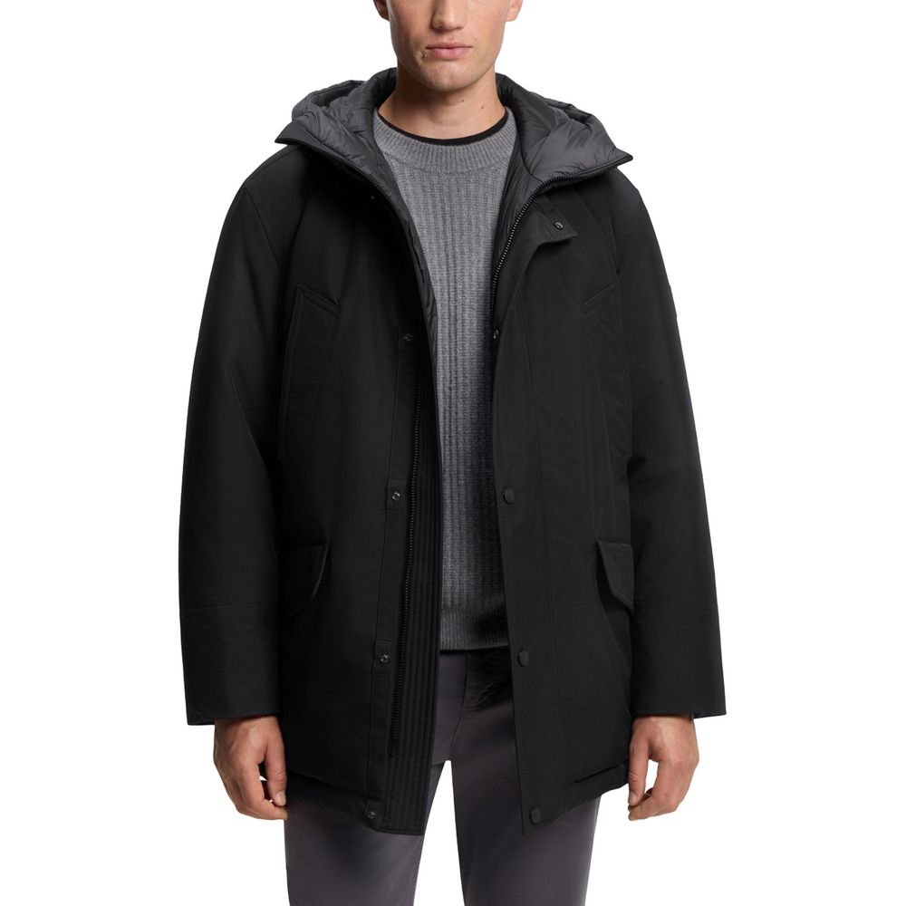 Black Polyester Full-Length Jacket - ventzia