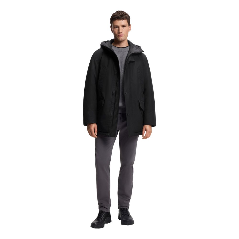 Black Polyester Full-Length Jacket - ventzia