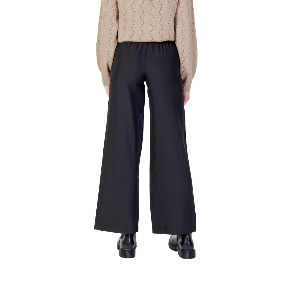 Black Polyester Flared Pants - ventzia
